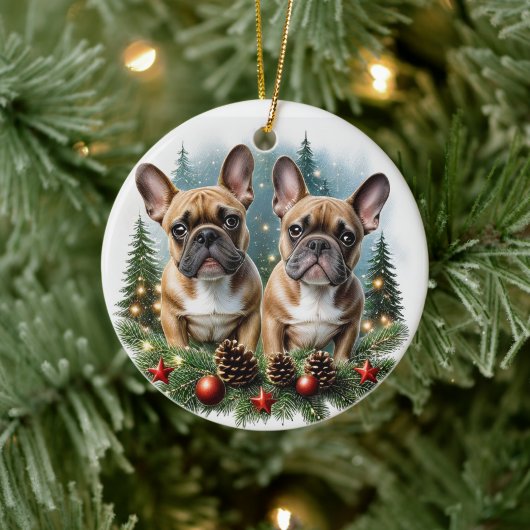 Französische Bulldogge  Weihnachtskranz Bulldog セラミックオーナメント (ツリー)