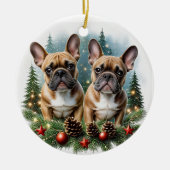 Französische Bulldogge  Weihnachtskranz Bulldog セラミックオーナメント (正面)