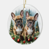 Französische Bulldogge  Weihnachtskranz Bulldog セラミックオーナメント (左)