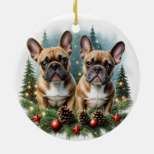 Französische Bulldogge  Weihnachtskranz Bulldog セラミックオーナメント (裏面)
