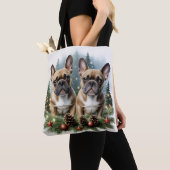 Französische Bulldogge Weihnachtskranz Bulldog トートバッグ (クローズアップ)