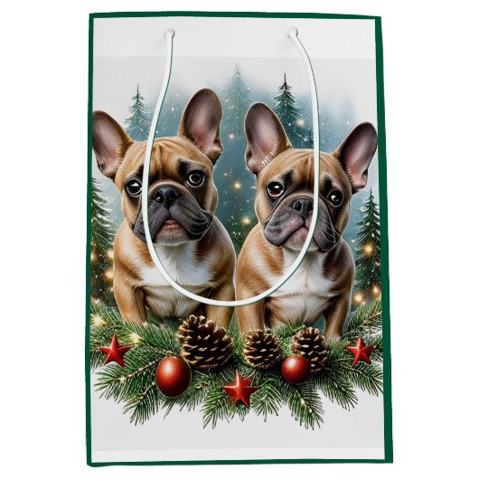 Französische Bulldogge Weihnachtskranz Bulldog ミディアムペーパーバッグ (正面)