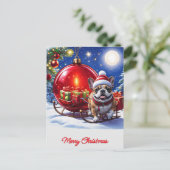 Französische Bulldogge Weihnachtskugel Weihnachten シーズンポストカード (スタンド正面)