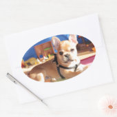 Französische Bulldogge Welpe French Bulldog 楕円形シール (封筒)