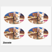 Französische Bulldogge Welpe French Bulldog 楕円形シール (シート)