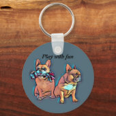 Französische Bulldogge zwei Freunde French Bulldog キーホルダー (正面)