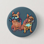 Französische Bulldogge zwei Freunde French Bulldog 缶バッジ (正面)