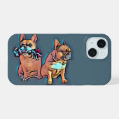 Französische Bulldogge zwei Freunde French Bulldog iPhone 15ケース (裏面横)