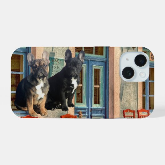 Französische Bulldogge zwei Freunde French Bulldog iPhone 15ケース (裏面横)