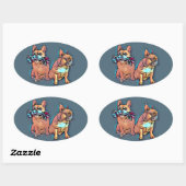 Französische Bulldoggen Aufkleber 楕円形シール (シート)