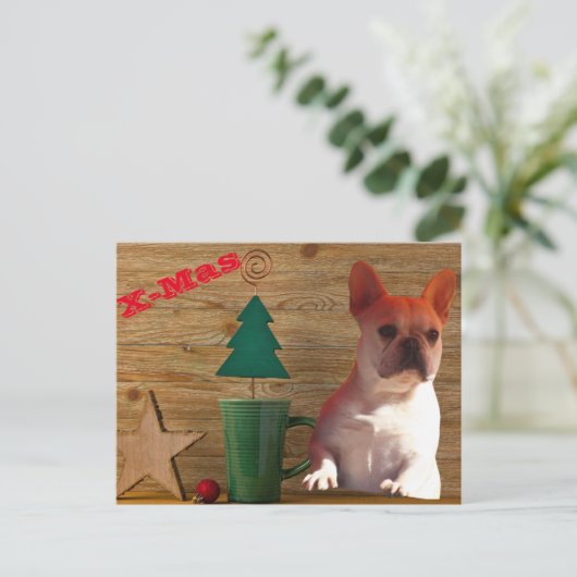  französische Bulldoggen Christmas French Bulldog  ポストカード (スタンド正面)