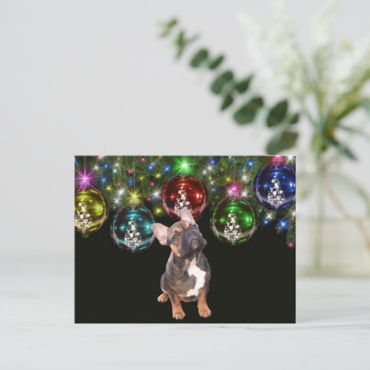 französische Bulldoggen Christmas French Bulldog ポストカード (スタンド正面)