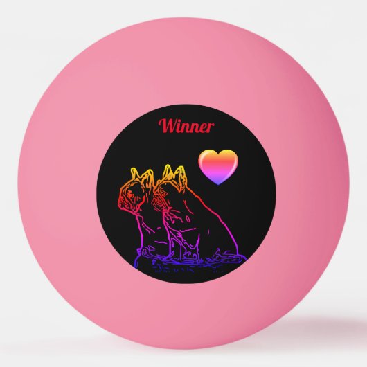 Französische Bulldoggen mit Herz French Bulldog 卓球ボール (正面)