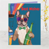 Französische Bulldoggen Neujahr French Bulldog カード (黄色い花)