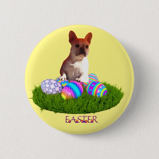 Französische Bulldoggen Ostern French Bulldog 缶バッジ (正面)