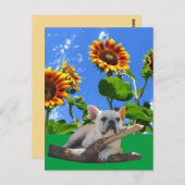 Französische Bulldoggen Sonnenblume French Bulldog ポストカード (正面/裏面)