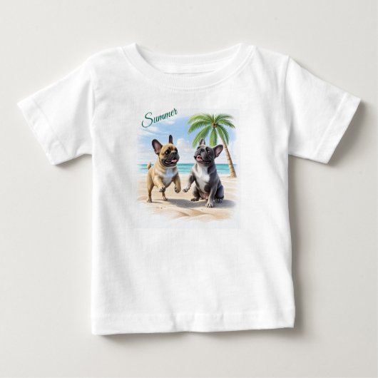 Französische Bulldoggen Strand French Bulldog ベビーTシャツ (正面)