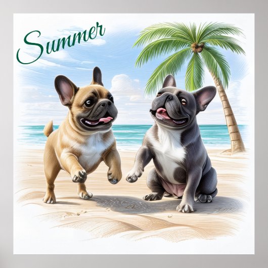 Französische Bulldoggen Strand French Bulldog ポスター (正面)