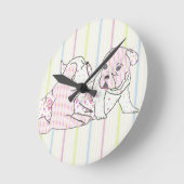 Französische Bulldoggen Uhr ラウンド壁時計 (傾斜)