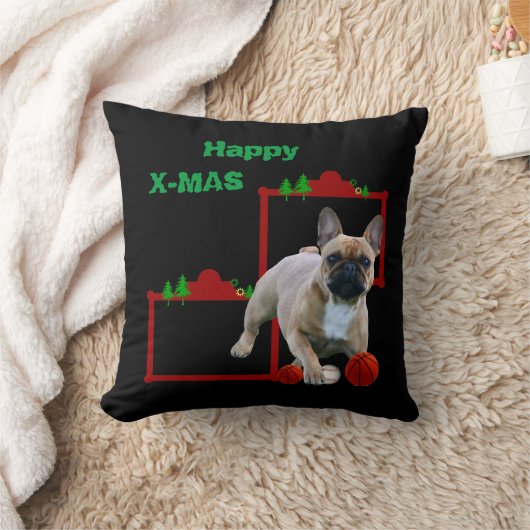 Französische Bulldoggen Weihnachten Feier クッション (ブランケット)