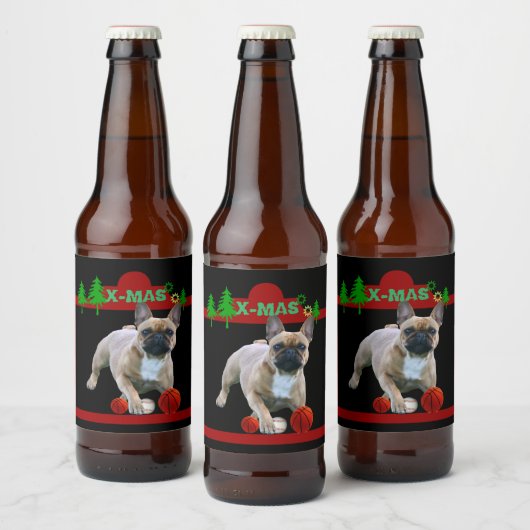 Französische Bulldoggen Weihnachten Feier ビールラベル (ボトル)