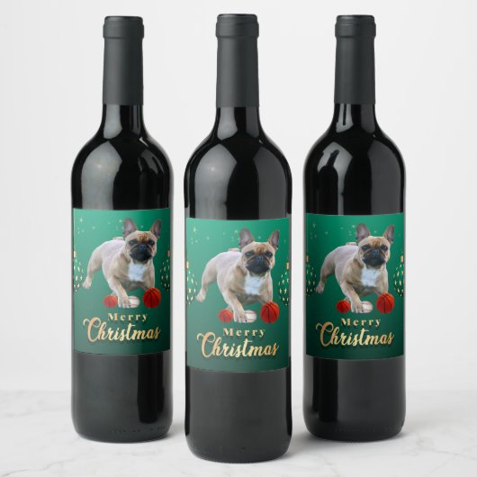 Französische Bulldoggen Weihnachten Feier ワインラベル (ボトル)