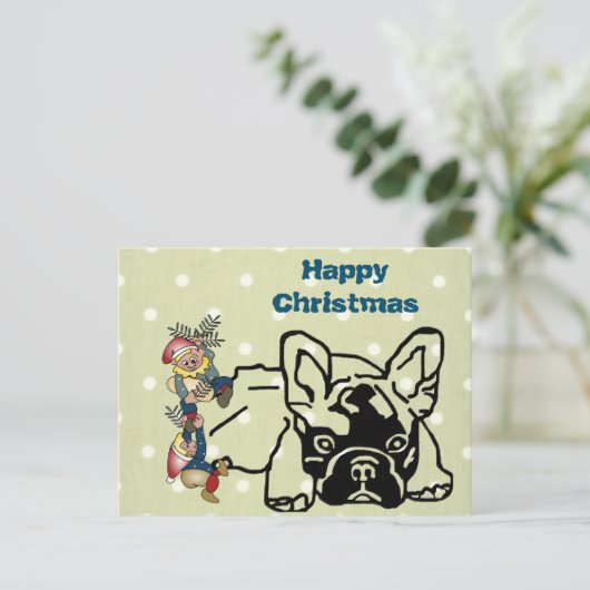 Französische Bulldoggen Weihnachten French Bulldog ポストカード (スタンド正面)
