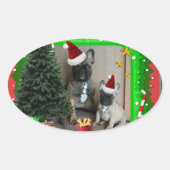 Französische Bulldoggen Weihnachten French Bulldog 楕円形シール (正面)