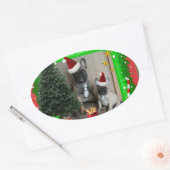 Französische Bulldoggen Weihnachten French Bulldog 楕円形シール (封筒)