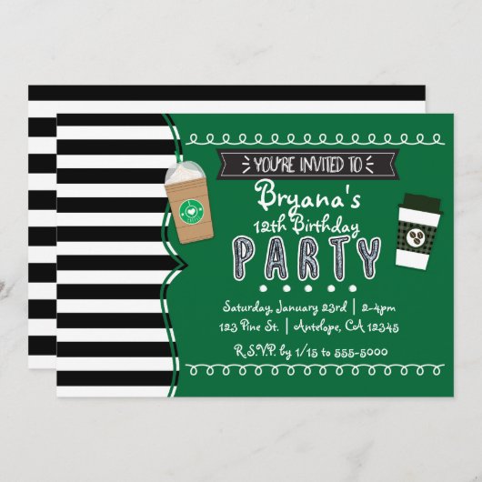 Frapコーヒーバースデーパーティー10代の招待状 招待状 (正面/裏面)