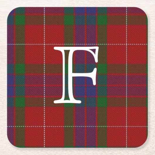 Fraserのタータンチェック格子縞のモノグラムの紙のコースター スクエアペーパーコースター (正面)