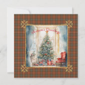 Fraser Red Weathered Scottish Tartan Christmas シーズンカード (正面)