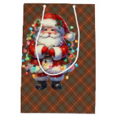 Fraser Red Weathered Scottish Tartan Christmas  ミディアムペーパーバッグ (裏面)