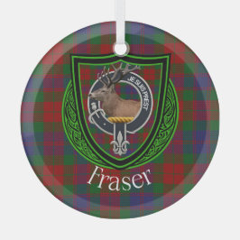 Fraser Scottish Clan Tartan & Crest ガラスオーナメント
