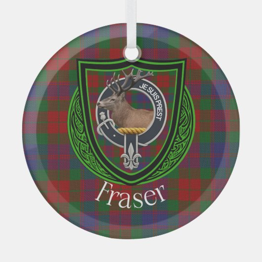 Fraser Scottish Clan Tartan & Crest ガラスオーナメント (正面)