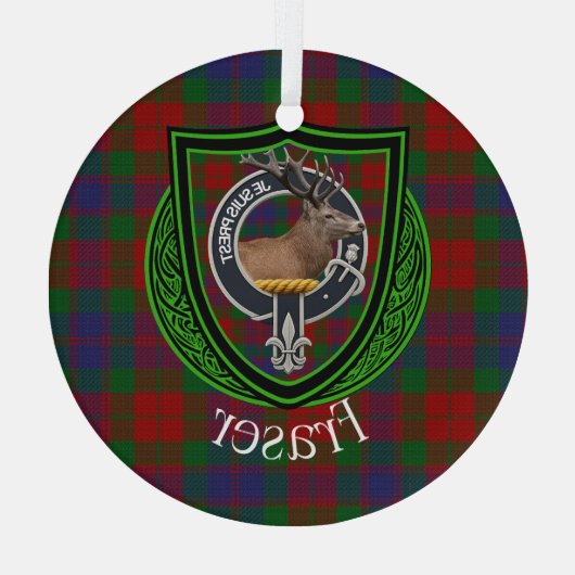 Fraser Scottish Clan Tartan & Crest ガラスオーナメント (裏面)