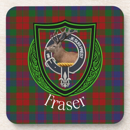 Fraser Scottish Clan Tartan & Crest コースター (正面)