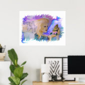 Frau mit Pferd und Schmetterling in Hand ポスター (ホームオフィス)