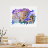 Frau mit Pferd und Schmetterling in Hand ポスター (キッチン)