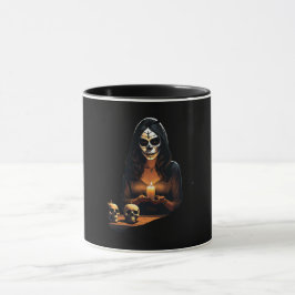 Frau mit Schädelmasken geschmückt Halloween マグカップ
