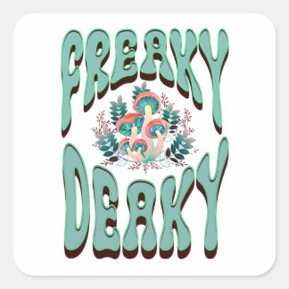 FREAKY DEAKY RETRO TYPE WITH MUSHROOMS GRAPHIC スクエアシール