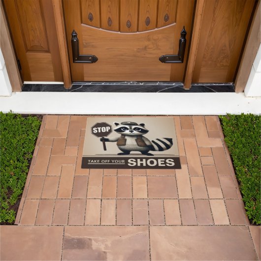 Frecher Waschbär Schuhe ausziehen sauberes Haus ドアマット (室外)