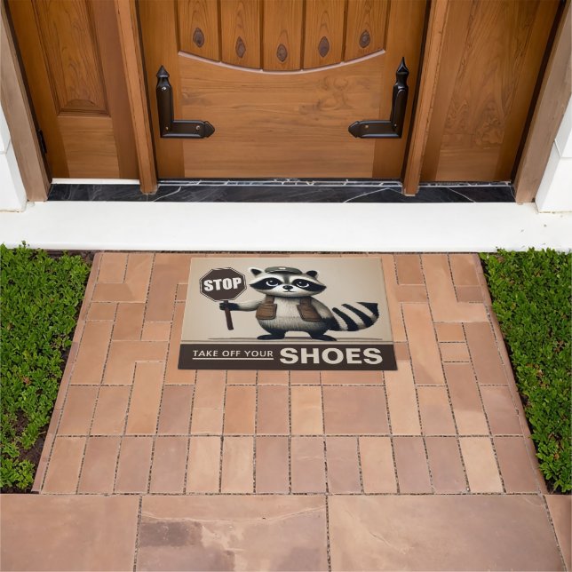 Frecher Waschbär Schuhe ausziehen sauberes Haus ドアマット (室外)
