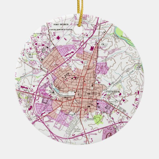Frederickメリーランド(1953年)のヴィンテージの地図 セラミックオーナメント (正面)