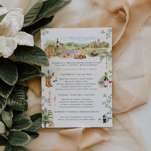 Fredericksburg TX Bachelorette Weekend Itinerary 招待状