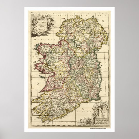 Frederik De Wit 1710年著アイルランドの地図 ポスター Zazzle Co Jp