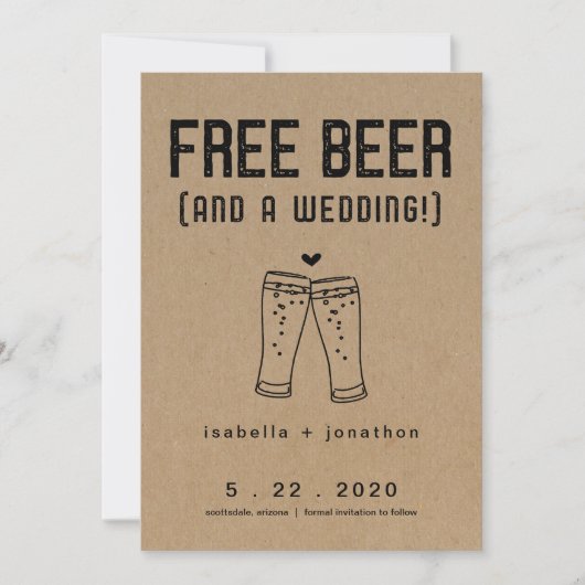 Free Beer おもしろい Save the Date Card 招待状 (正面)