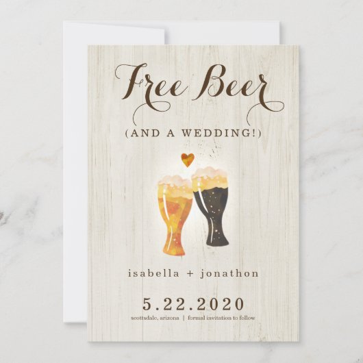 Free Beer おもしろい Save the Date Card 招待状 (正面)