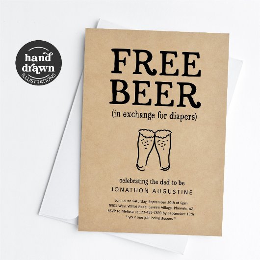 Free Beer Funny Diaper Party Invitation 招待状