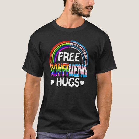 Free Boyfriend Hugs With Rainbow and Transgender F Tシャツ (正面)